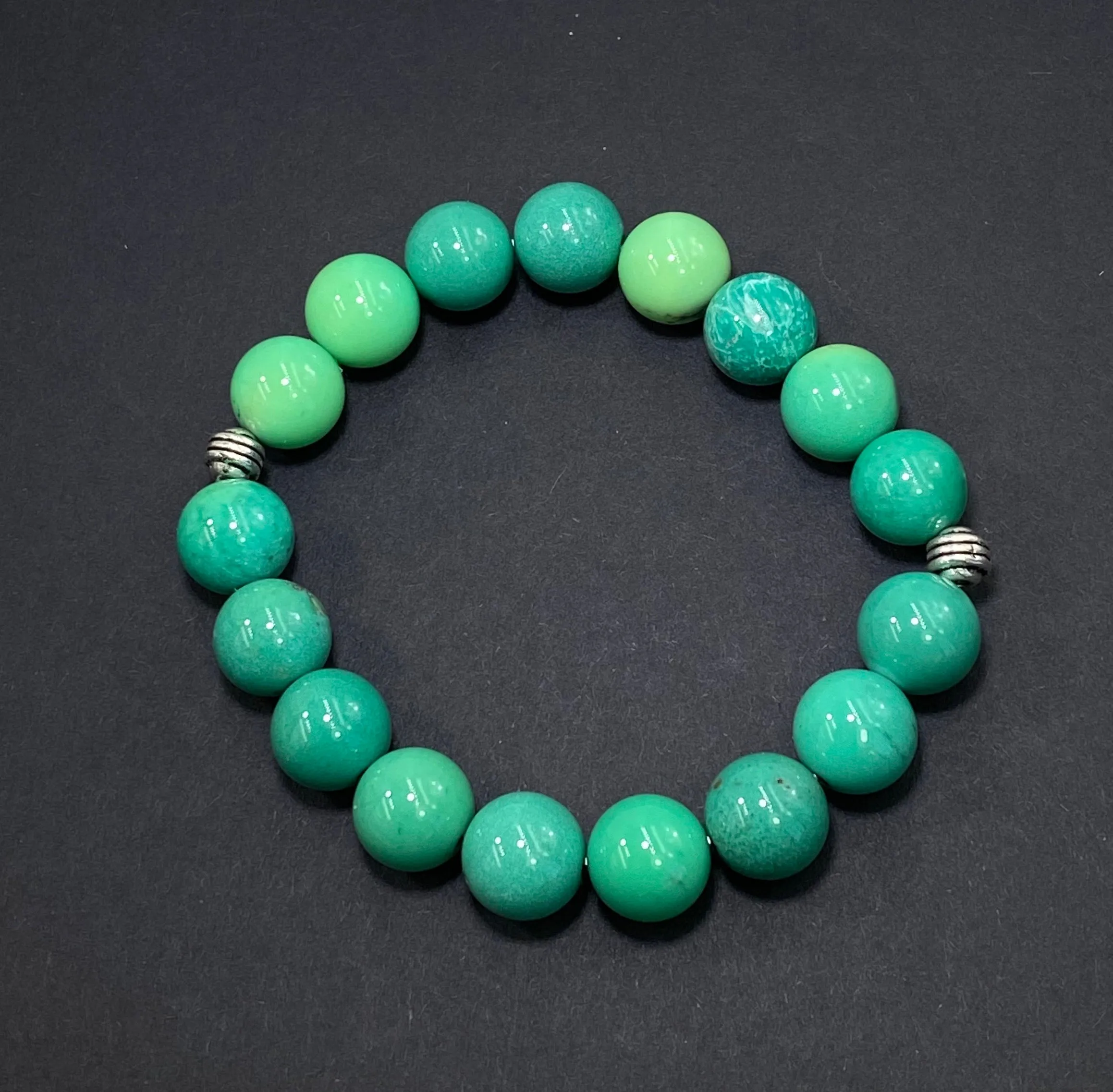 Boho Bracelet Stack Set of 3 Gemstone Coral, Aqua, Green, Blue, Silver