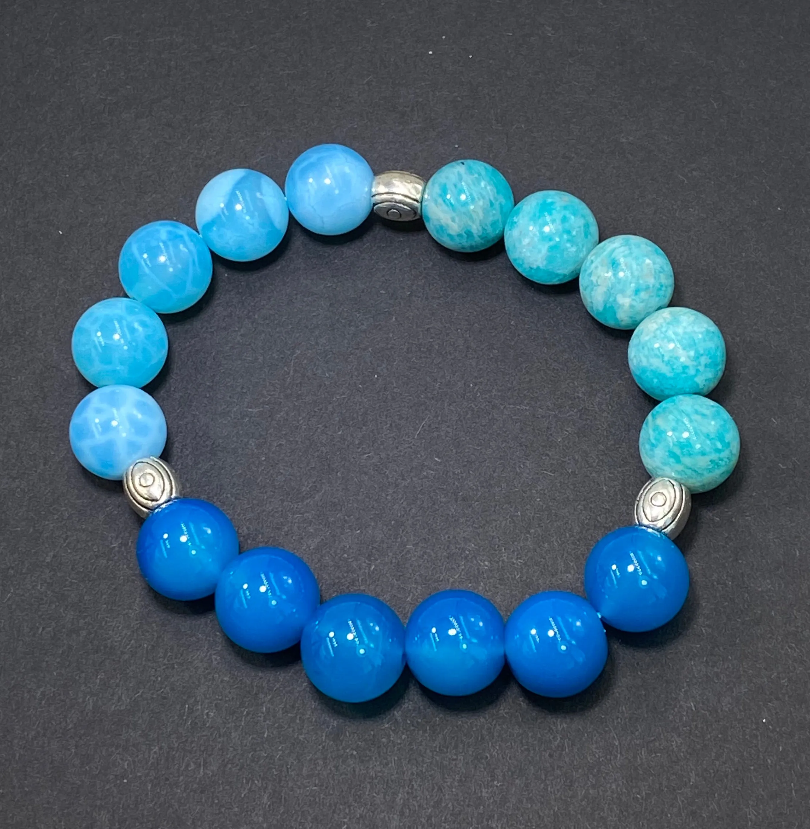 Boho Bracelet Stack Set of 3 Gemstone Coral, Aqua, Green, Blue, Silver