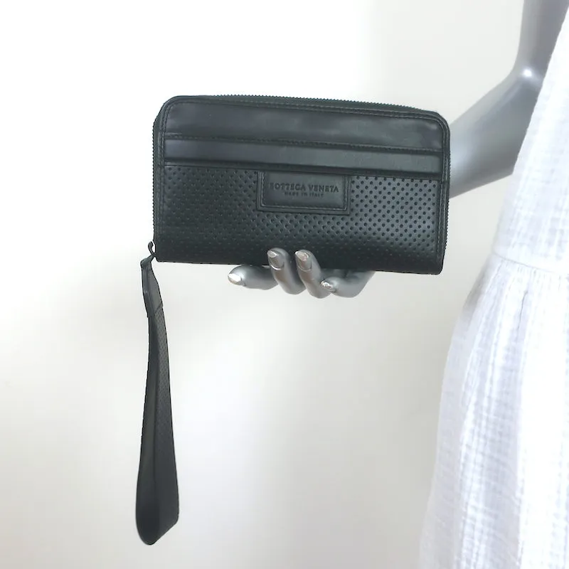 Bottega Veneta Leggero Wristlet Wallet Black Perforated Leather
