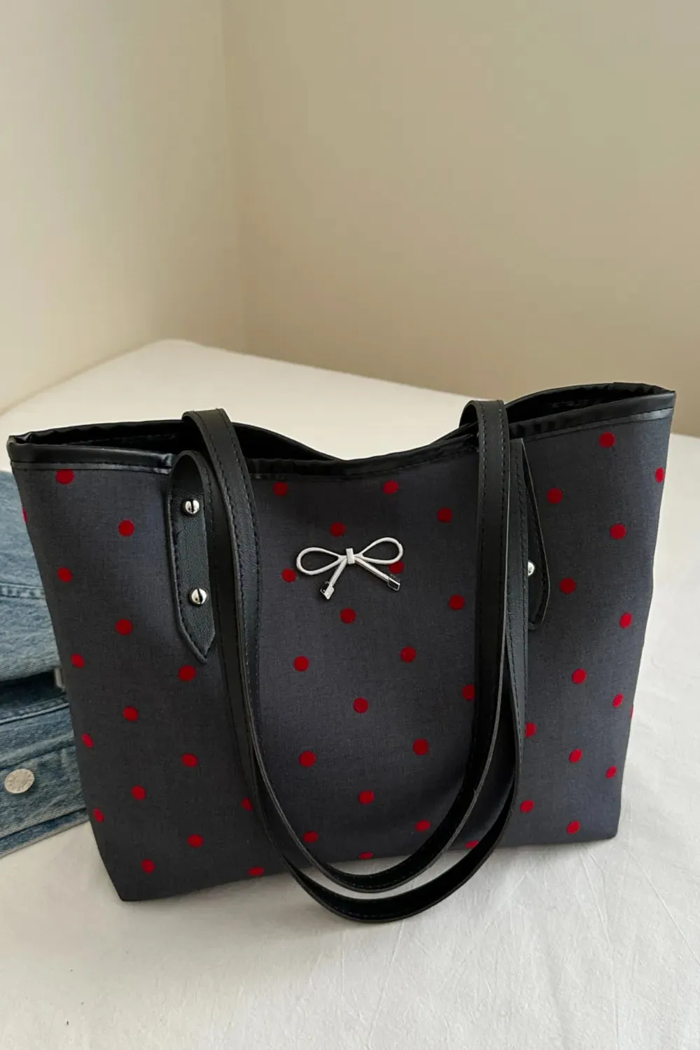 Bow Trim Polyester Tote Bag