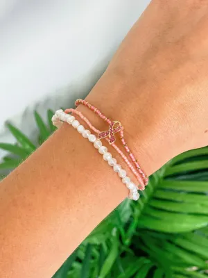 Breast Cancer Ribbon Stretch Bracelet Set