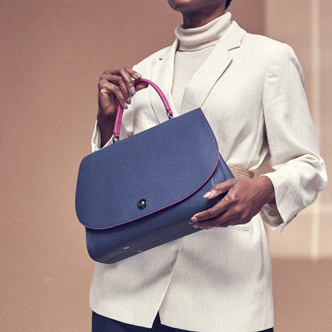 briffani jut interchangeable flap satchel - flirty denim