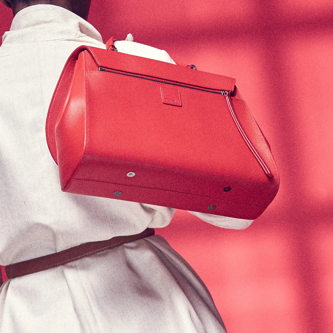 briffani jut interchangeable flap satchel - red with gunmetal