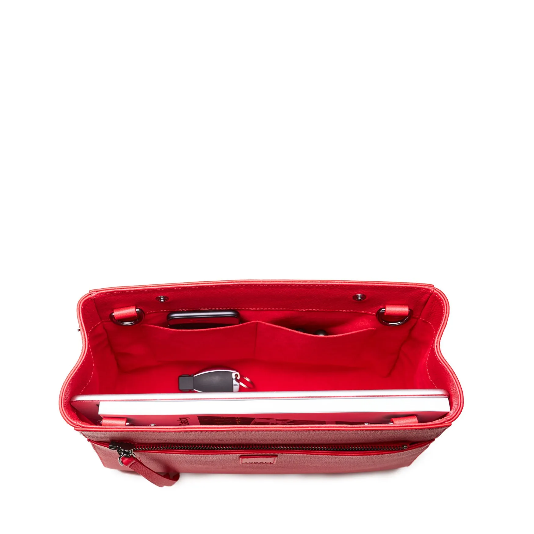 briffani jut interchangeable flap satchel - red with gunmetal