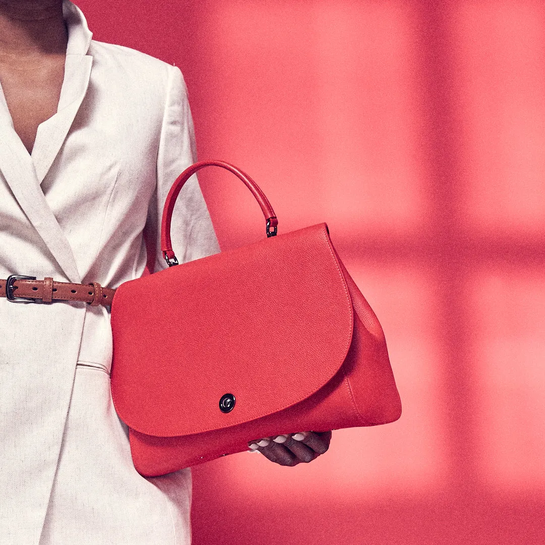 briffani jut interchangeable flap satchel - red with gunmetal