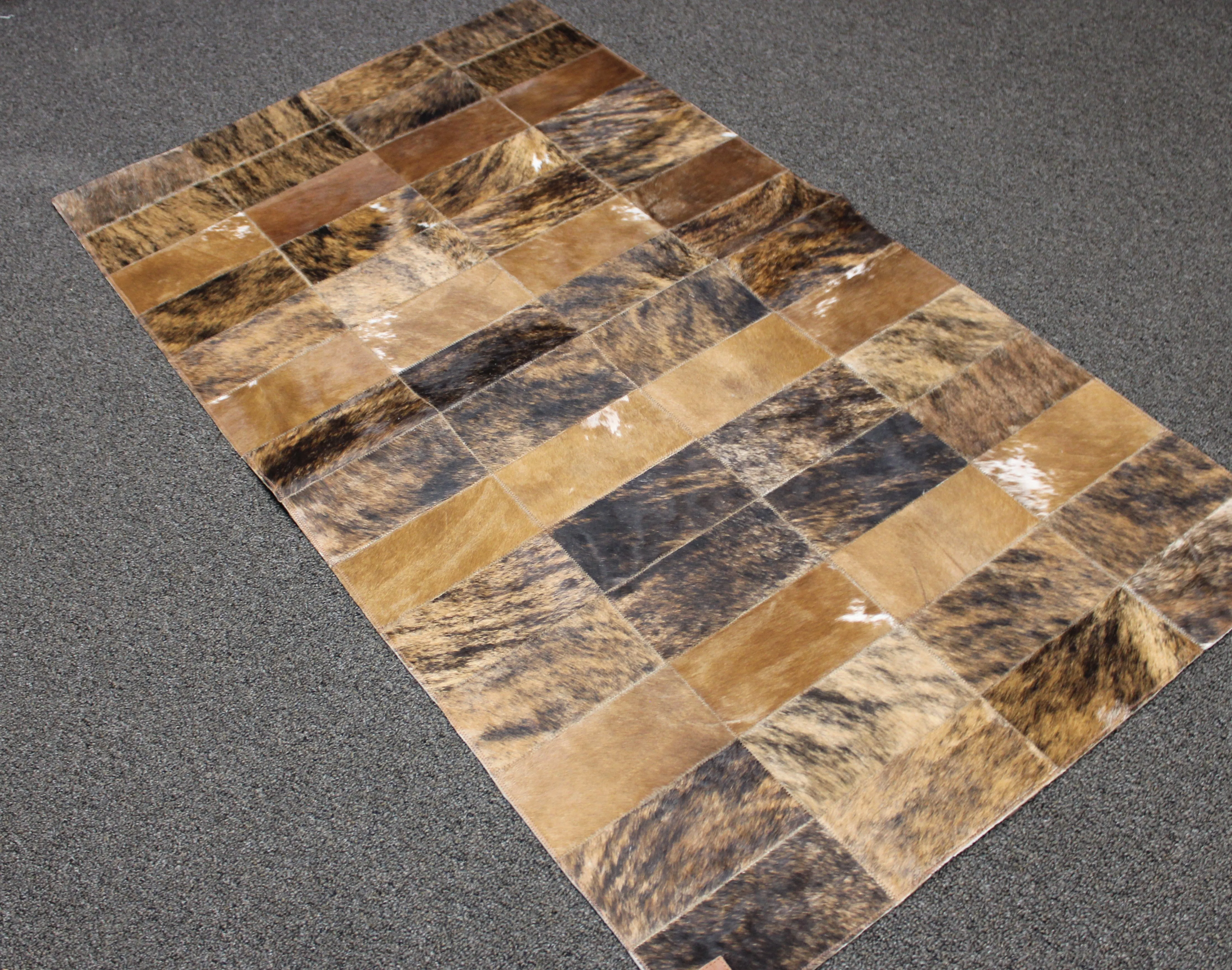 Brindle Patchwork Cowhide Rug – 58 x 32 IN | 147 x 81 CM | Premium Cowhide Patchwork Rug