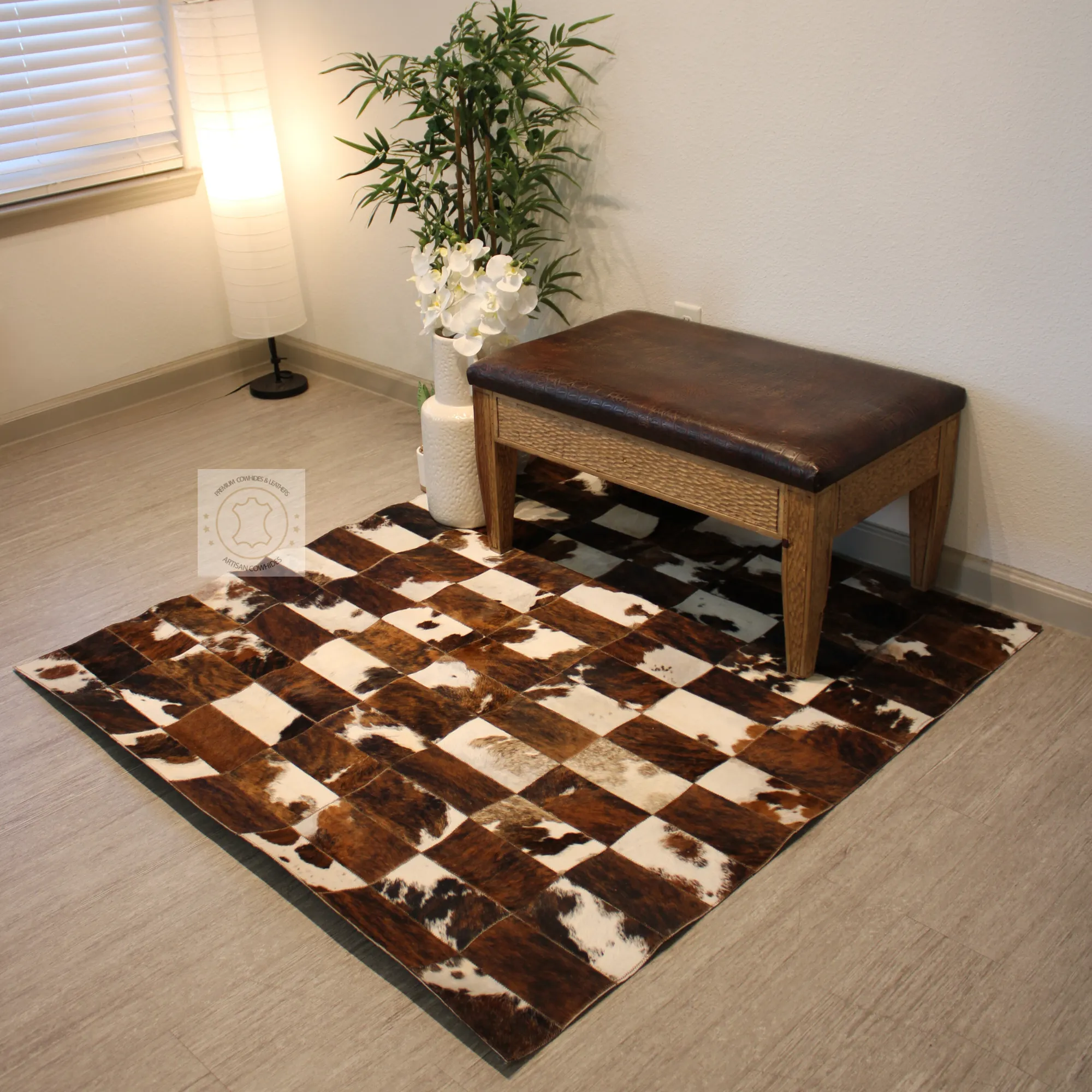 Brown Brindle  Patchwork Cowhide Rug – 4.8 ft x 3.5 ft Premium Cowhide Rug
