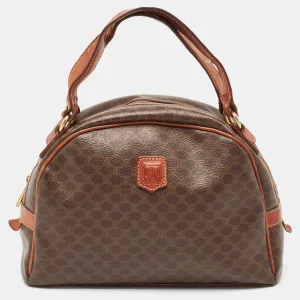 Brown Macadam Coated Canvas and Leather Dome Satchel