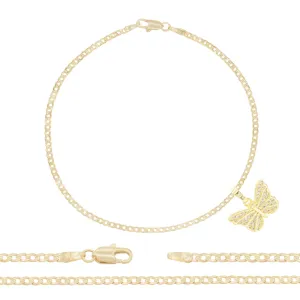 Butterfly CZ Pendant 14K Anklet Gold Filled Cubic Zirconia 10" Women