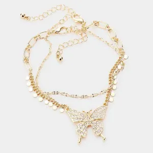 Butterfly Rhinestone Accented 2 Bracelets