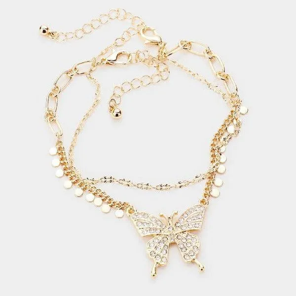 Butterfly Rhinestone Accented 2 Bracelets