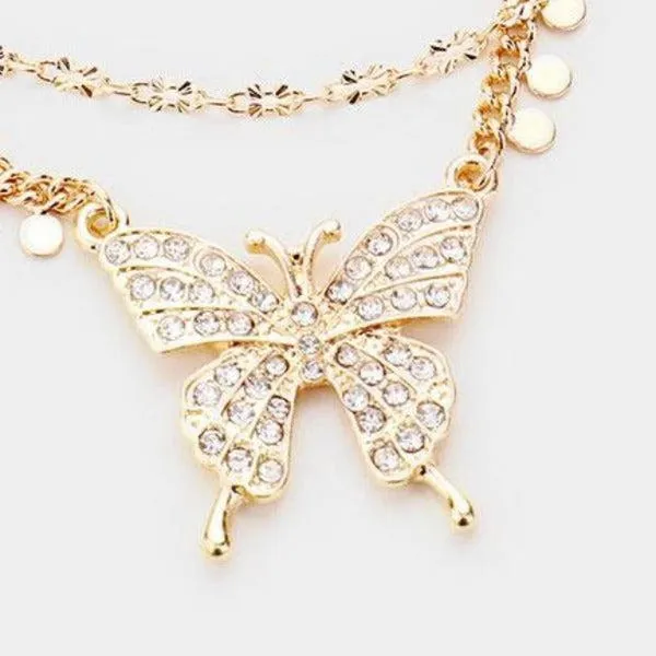 Butterfly Rhinestone Accented 2 Bracelets