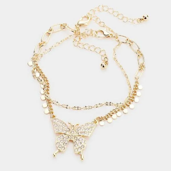 Butterfly Rhinestone Accented 2 Bracelets