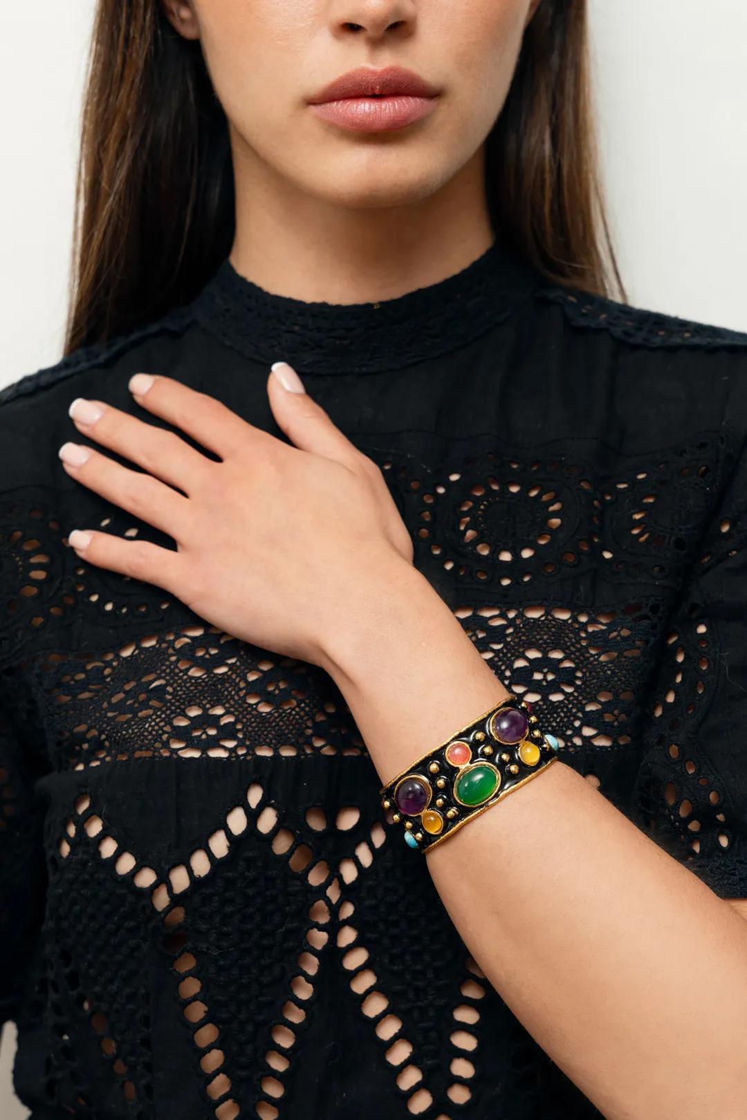 Byzantine Cuff in Black with Stones