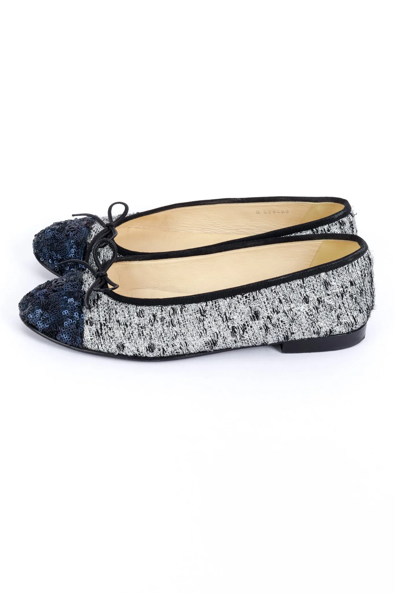 Cap Toe Sequin & Tweed Ballet Flats