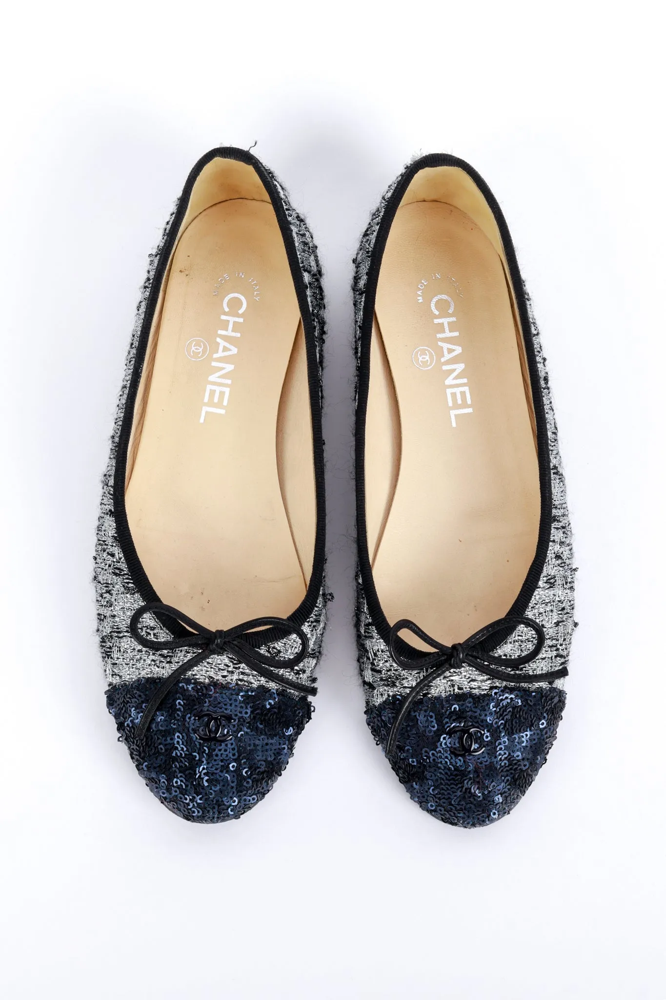 Cap Toe Sequin & Tweed Ballet Flats