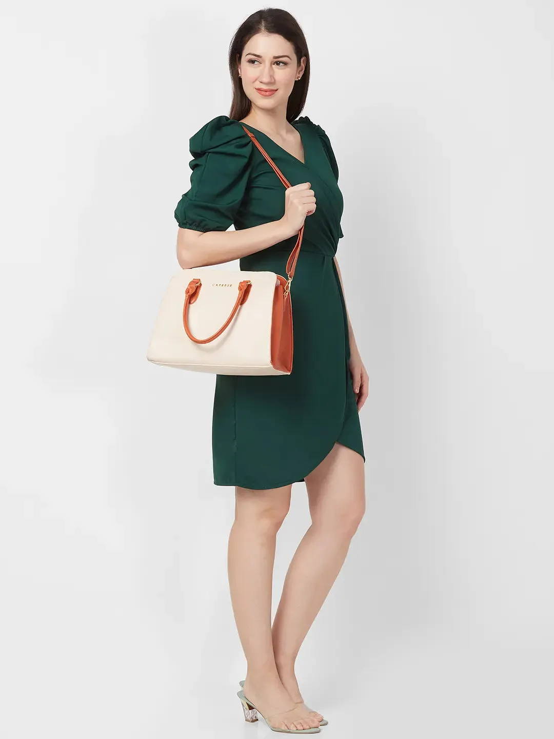 Caprese Foxy Large Cream Satchel Bag