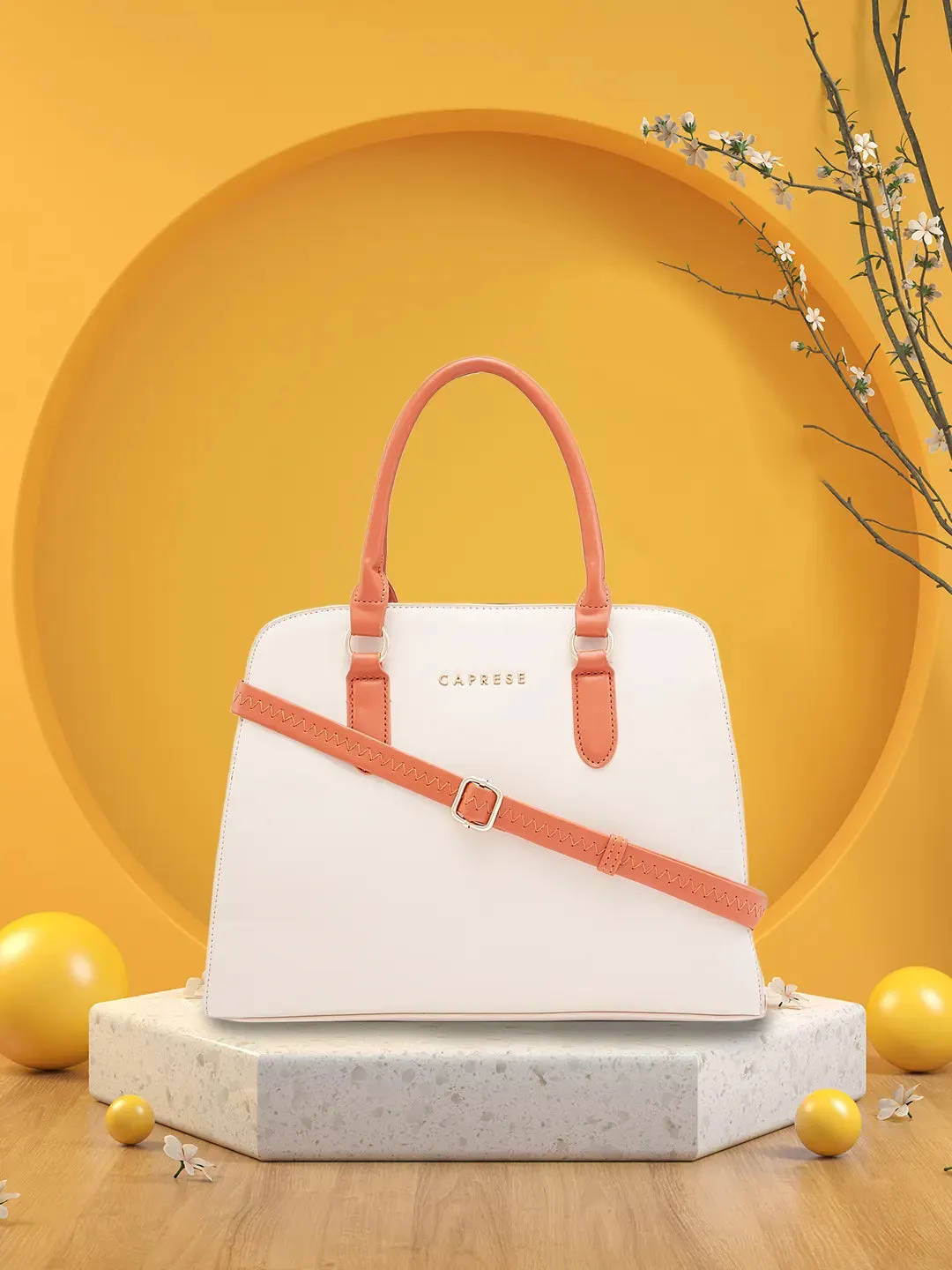 Caprese Foxy Large Cream Satchel Bag