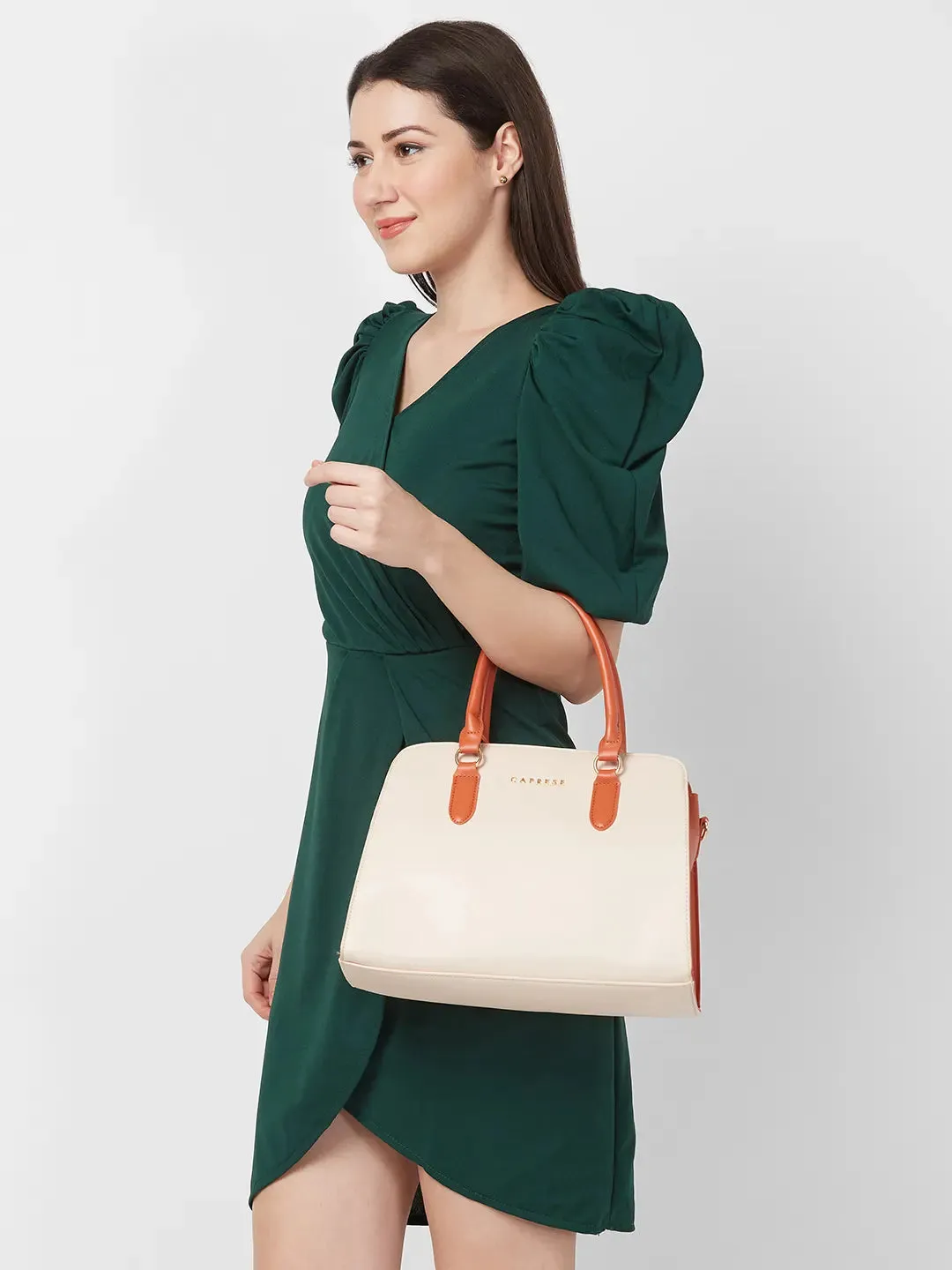 Caprese Foxy Large Cream Satchel Bag