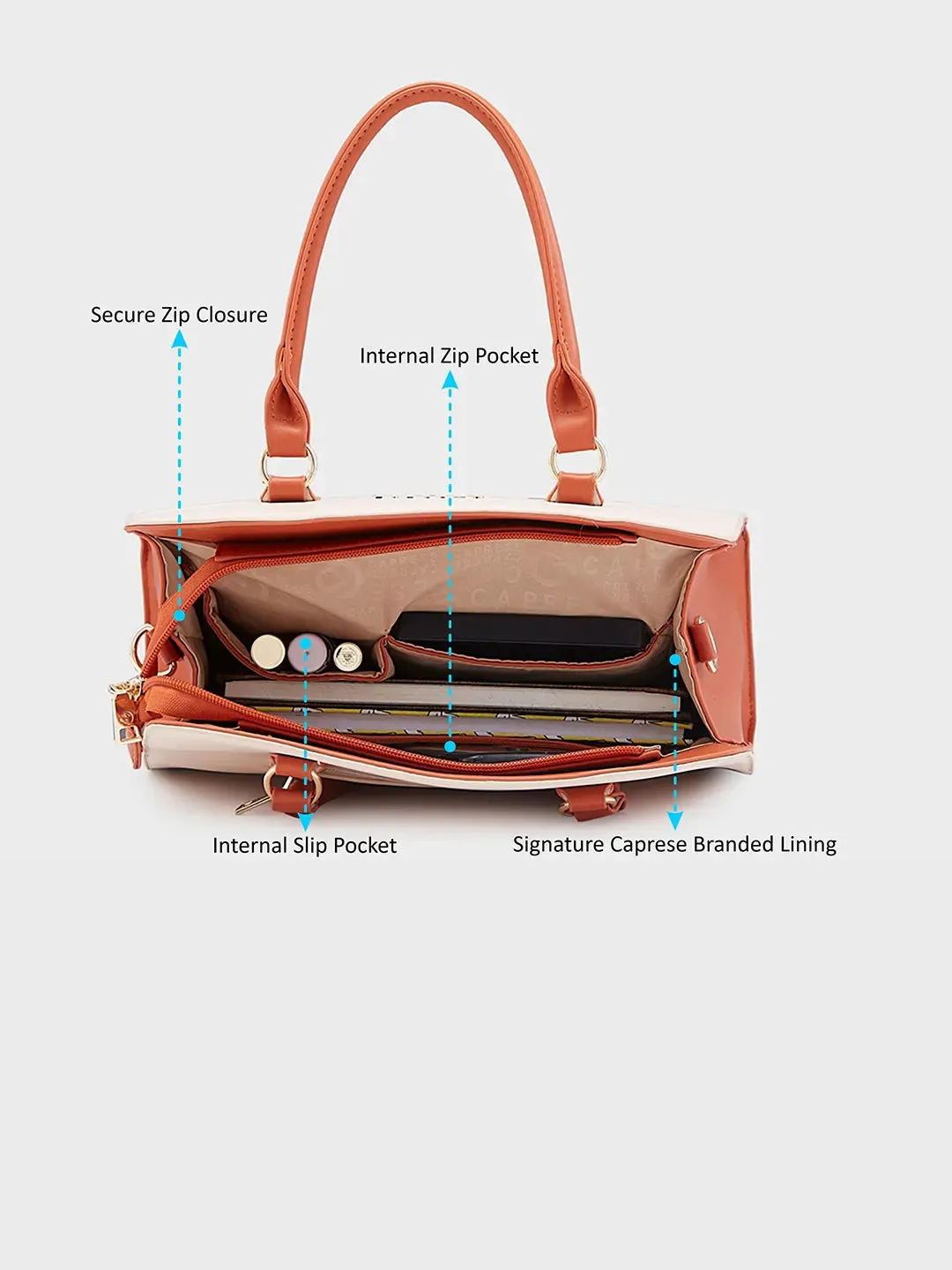 Caprese Foxy Large Cream Satchel Bag