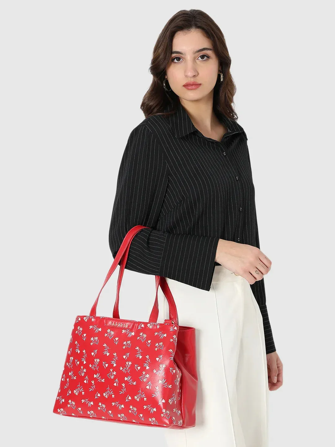 Caprese Merida Large Printed Red Satchel Bag