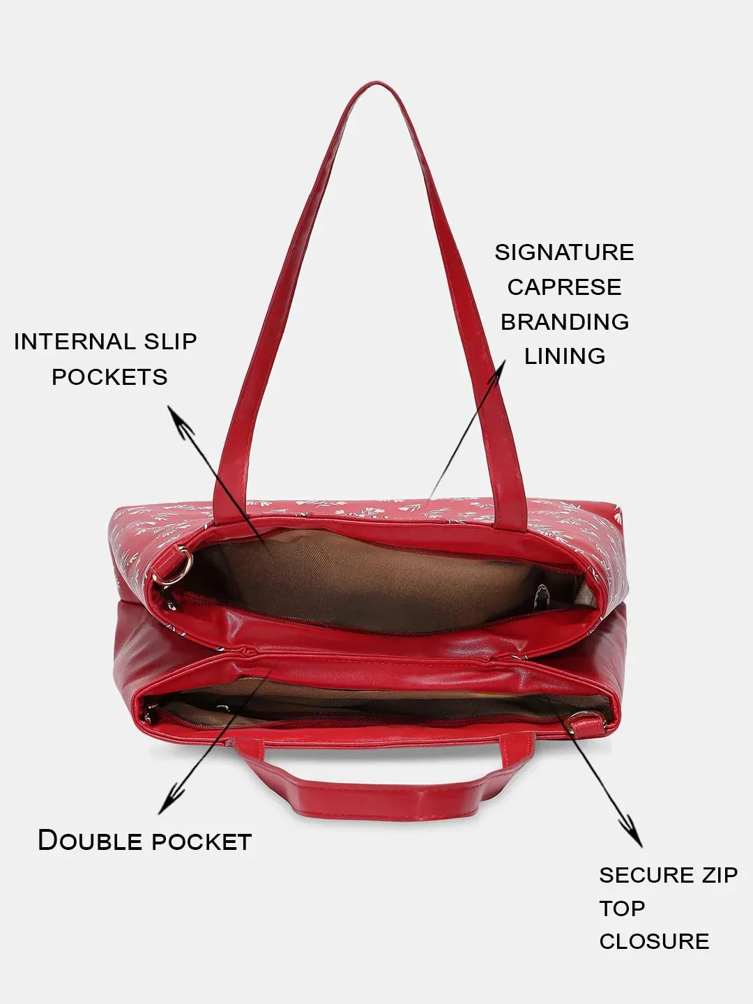 Caprese Merida Large Printed Red Satchel Bag
