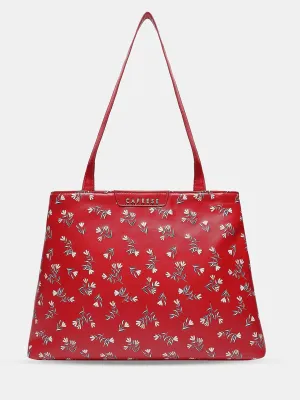 Caprese Merida Large Printed Red Satchel Bag