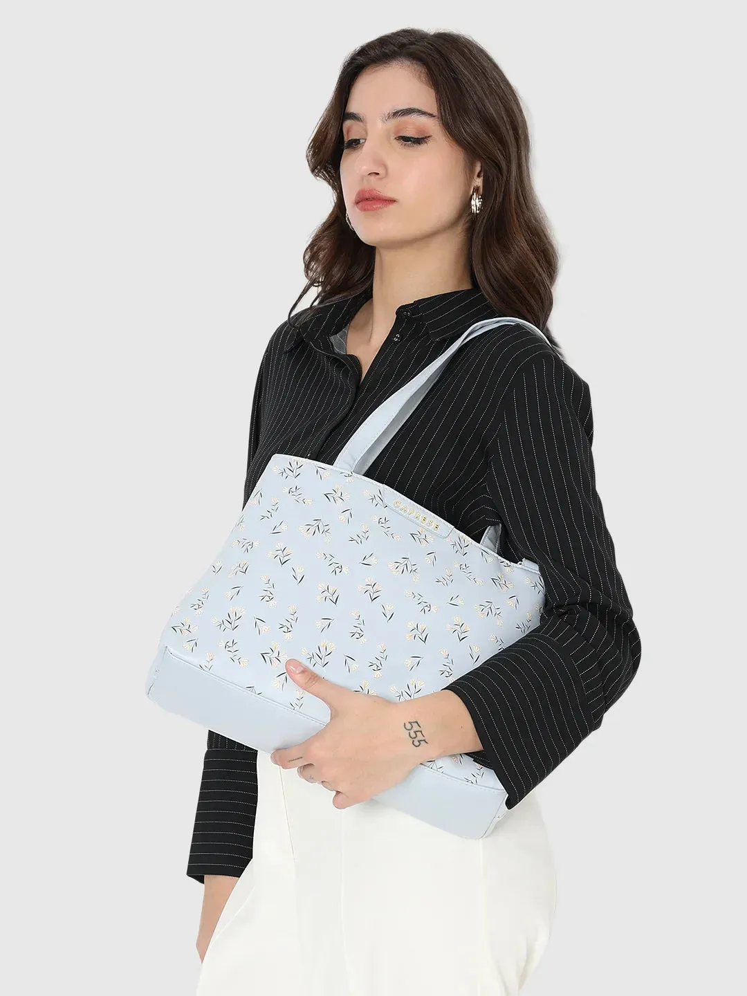 Caprese Merida Large Printed Sky Blue Satchel Bag