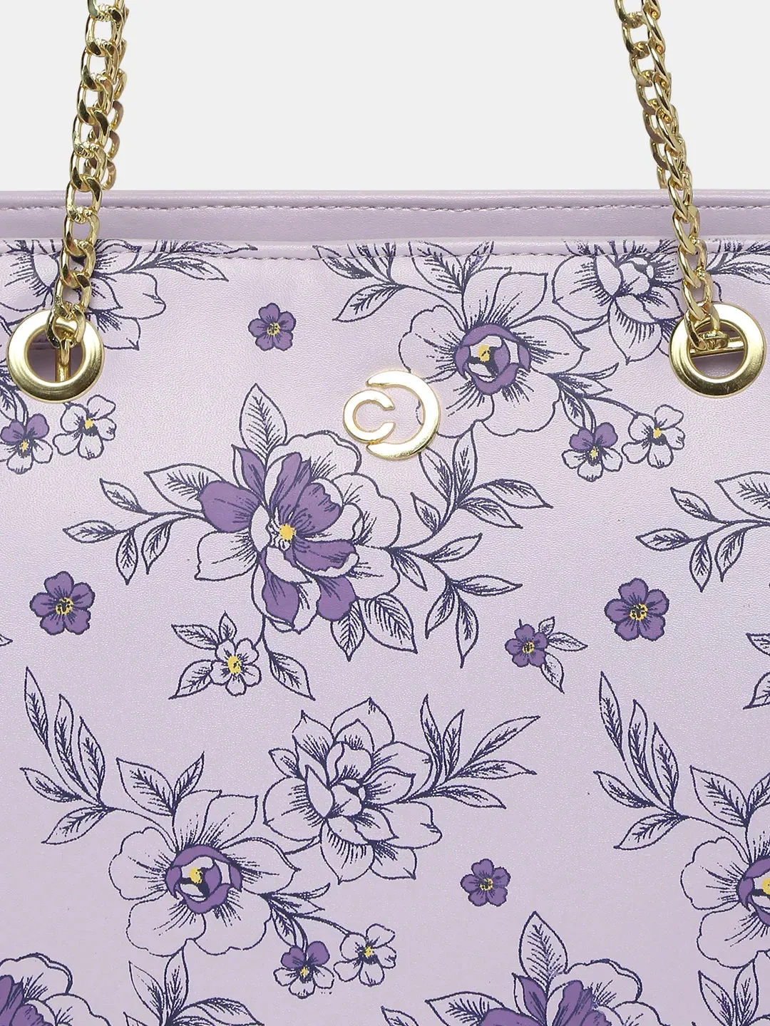 Caprese Snow Printed Large Lavender Satchel Bag