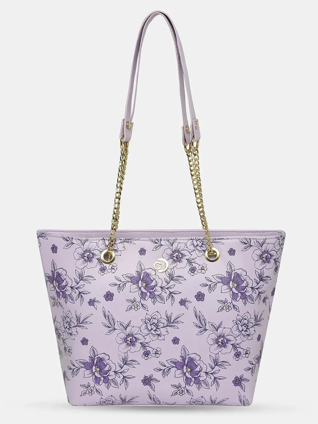 Caprese Snow Printed Large Lavender Satchel Bag