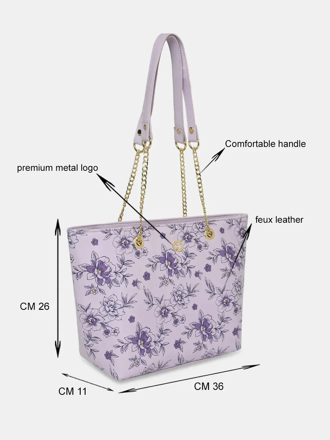 Caprese Snow Printed Large Lavender Satchel Bag