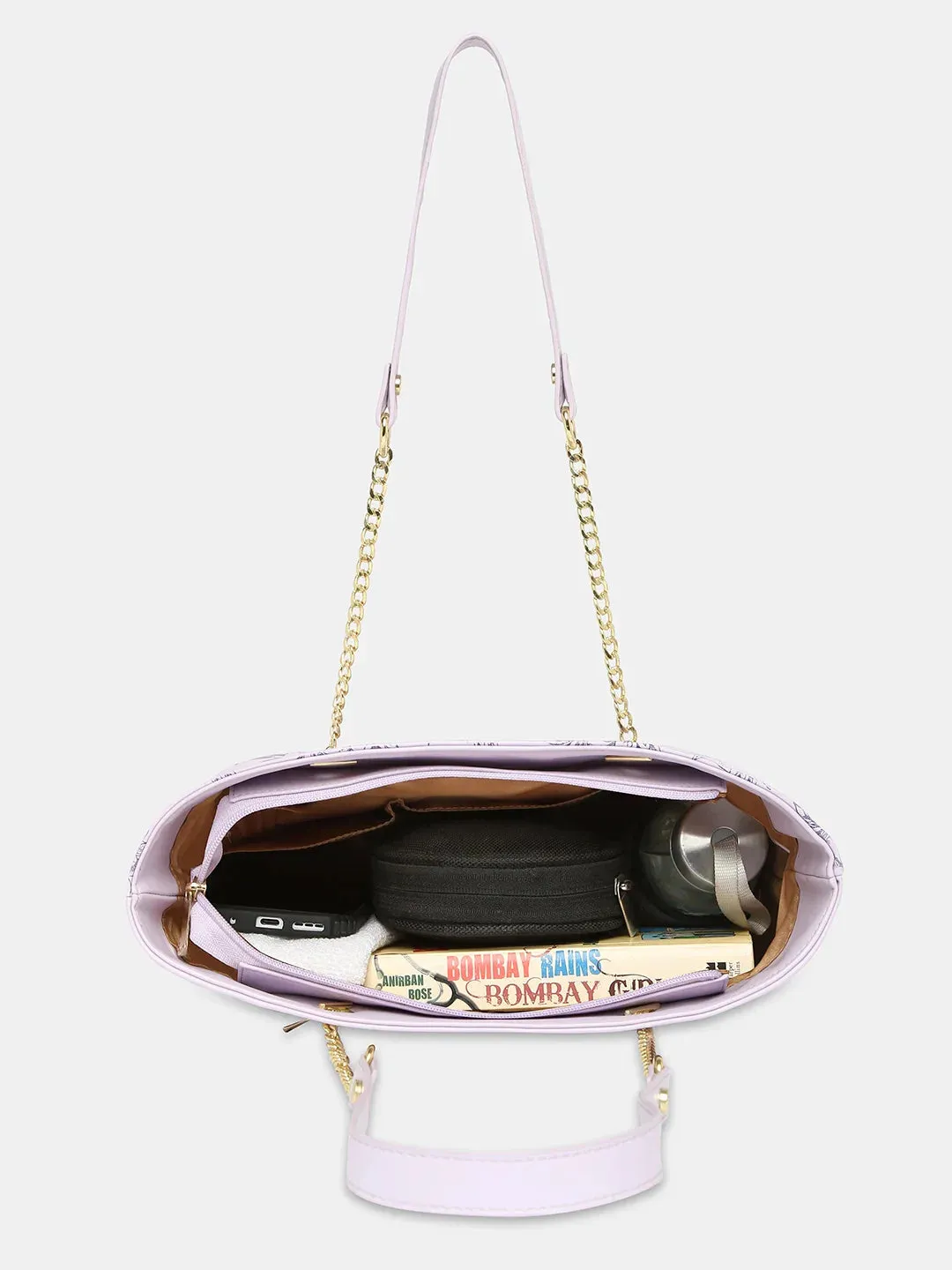 Caprese Snow Printed Large Lavender Satchel Bag