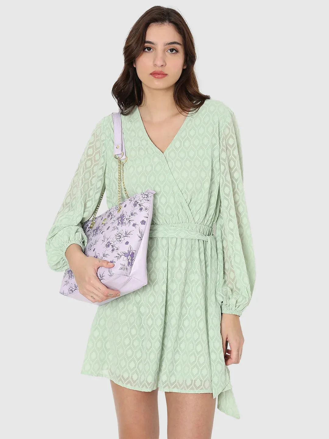 Caprese Snow Printed Large Lavender Satchel Bag