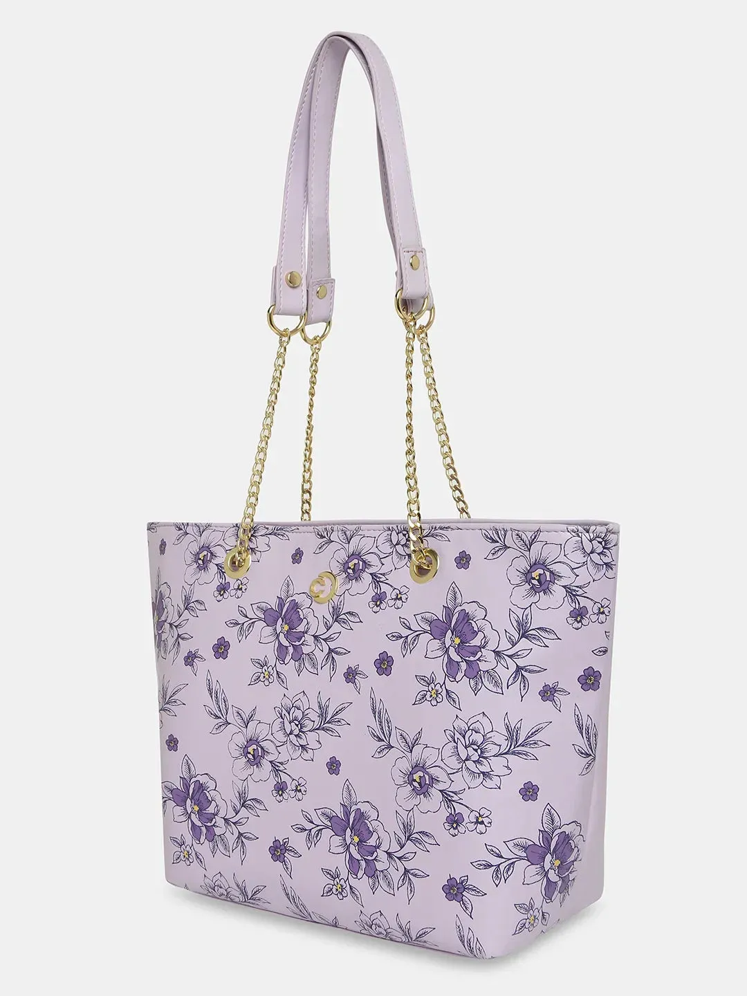 Caprese Snow Printed Large Lavender Satchel Bag
