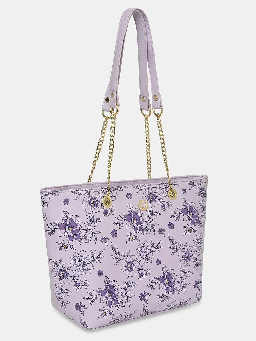Caprese Snow Printed Large Lavender Satchel Bag