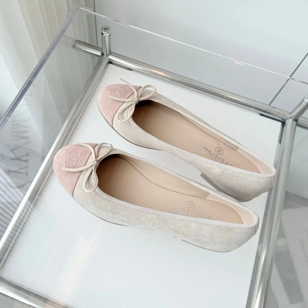 CC Ballet Flat Beige Gray mix Pink Pastel Suede 238764