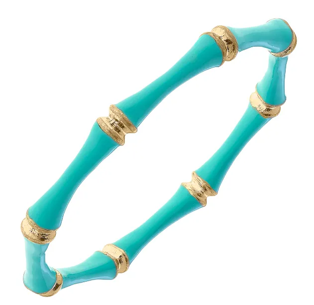 Celeste Enamel Bamboo Bangle - Aqua