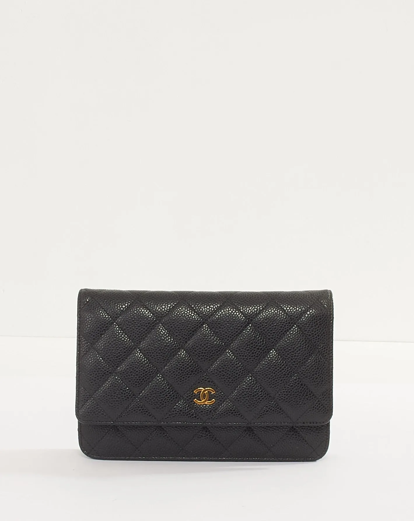 Chanel Black Caviar Leather with Gold Hardware Wallet On Chain