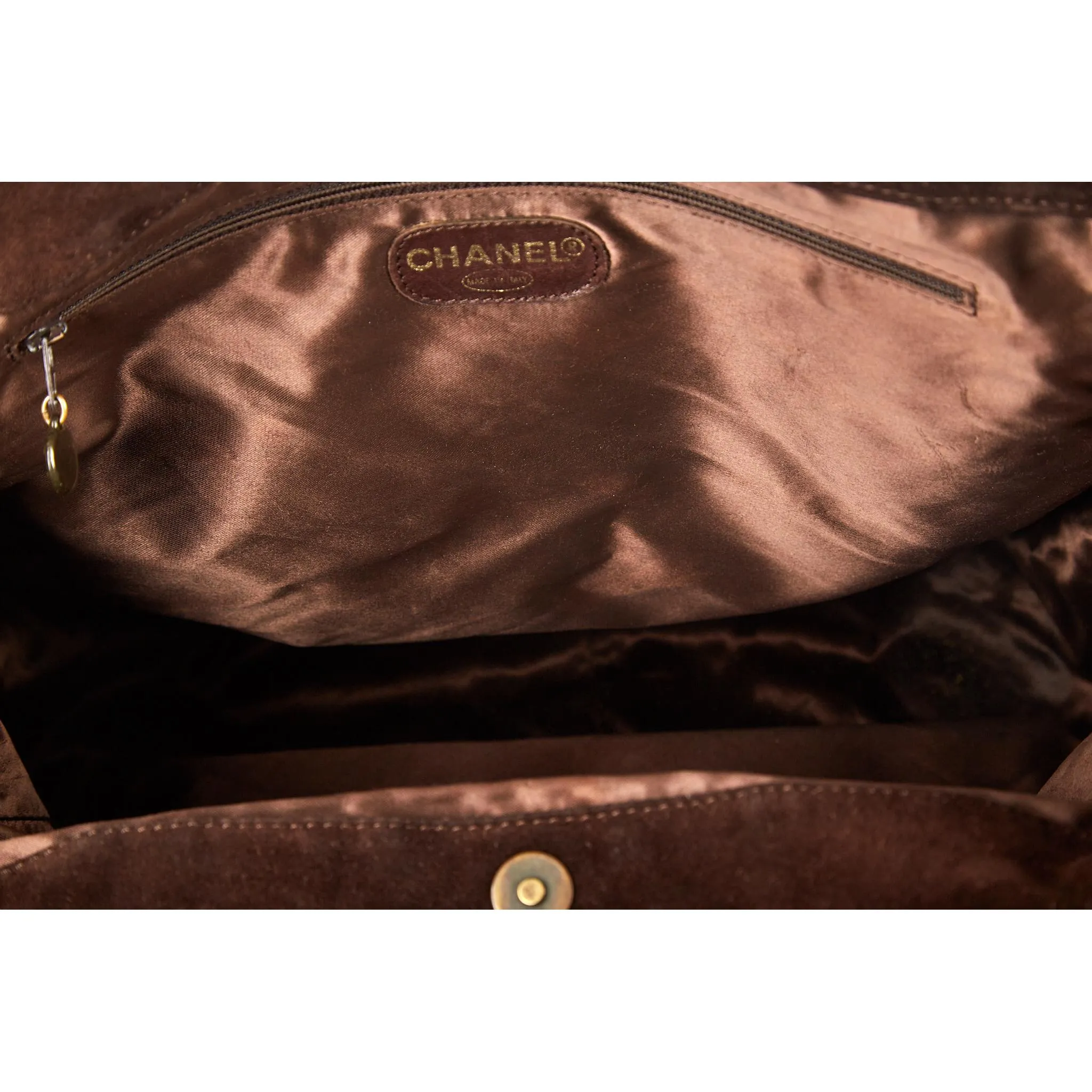 Chanel Brown Suede Jumbo Logo Tote