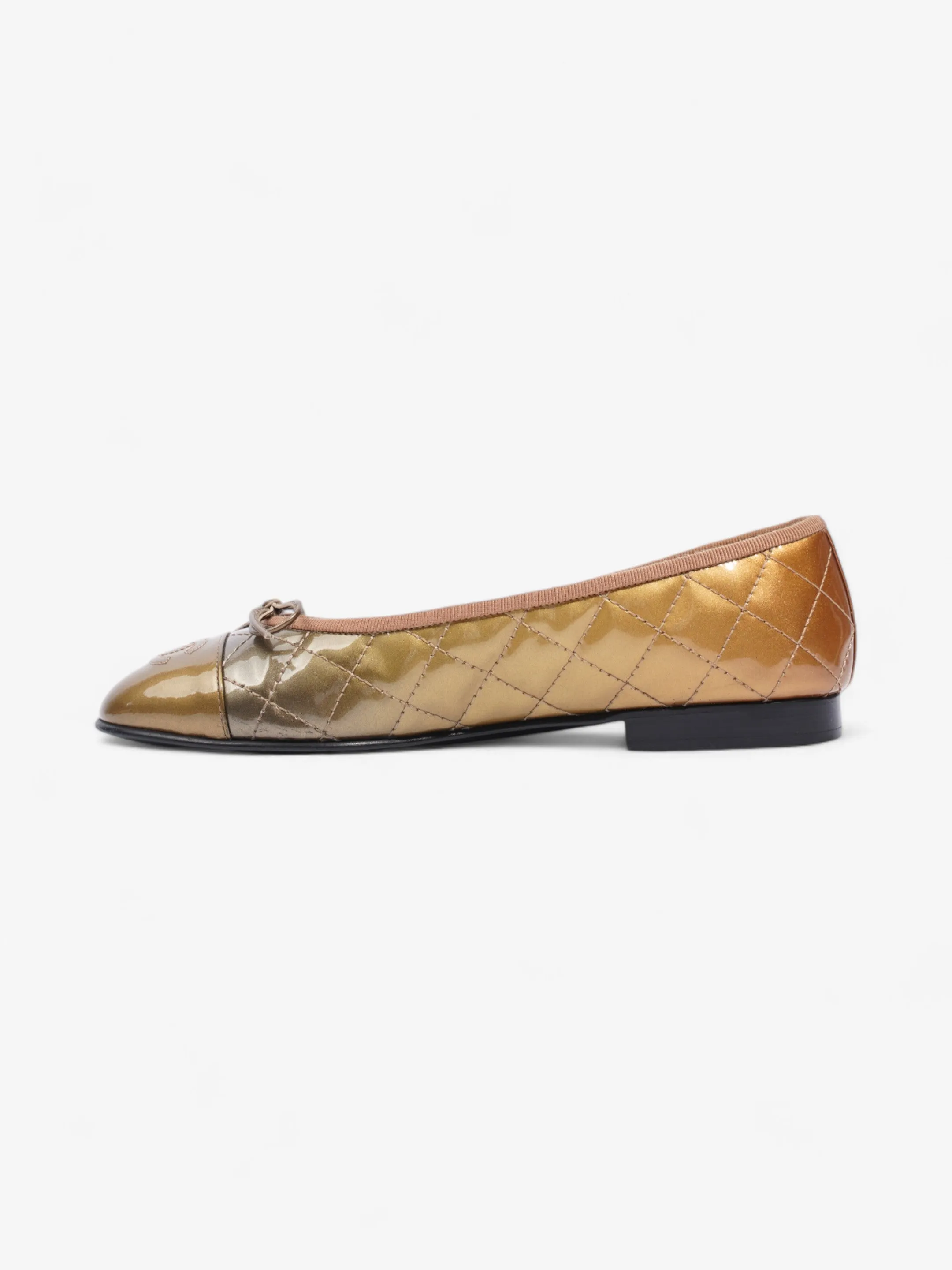 Chanel CC Logo Ballet Flats Gold Ombre Patent Leather EU 37 UK 4