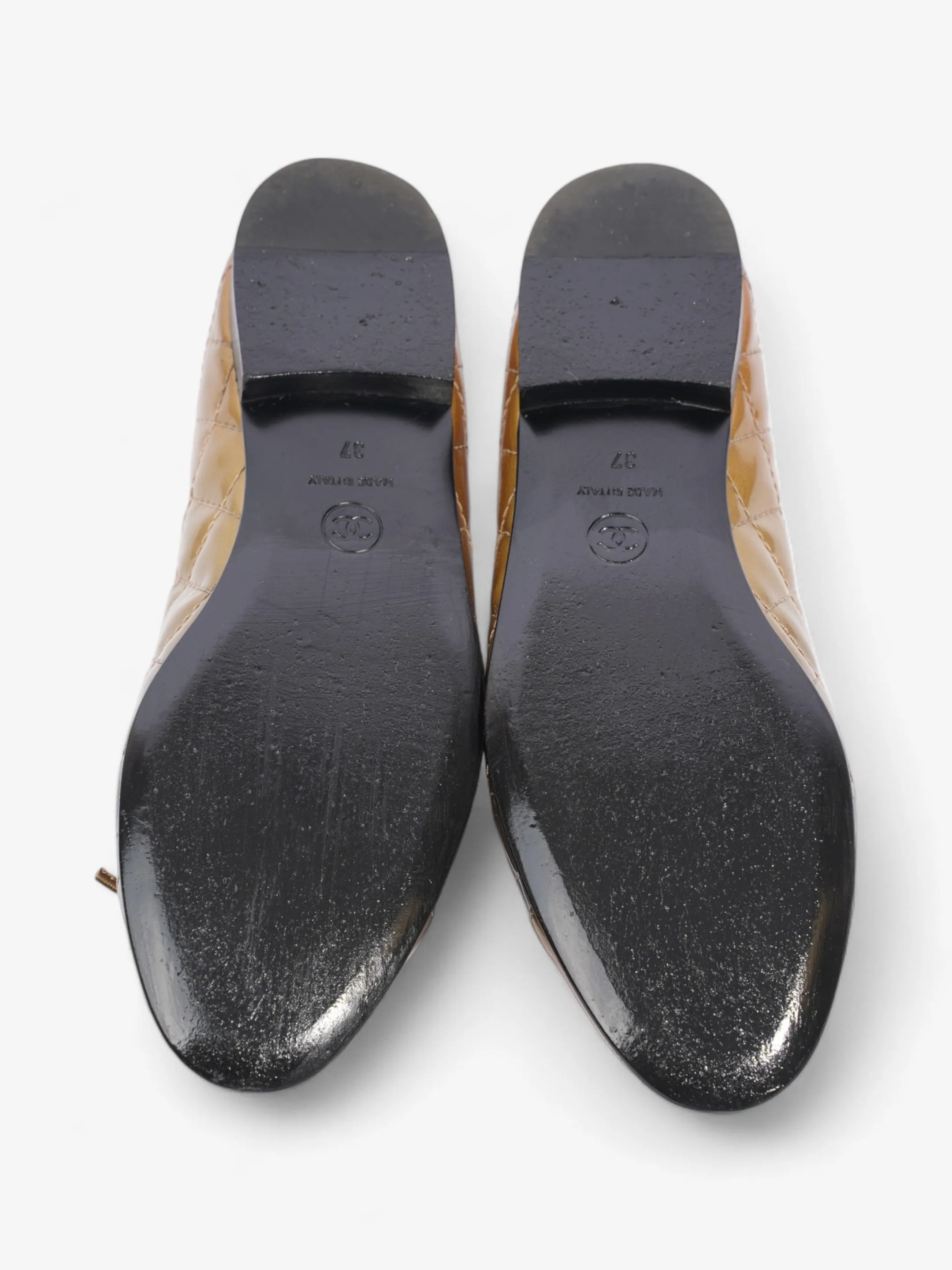 Chanel CC Logo Ballet Flats Gold Ombre Patent Leather EU 37 UK 4