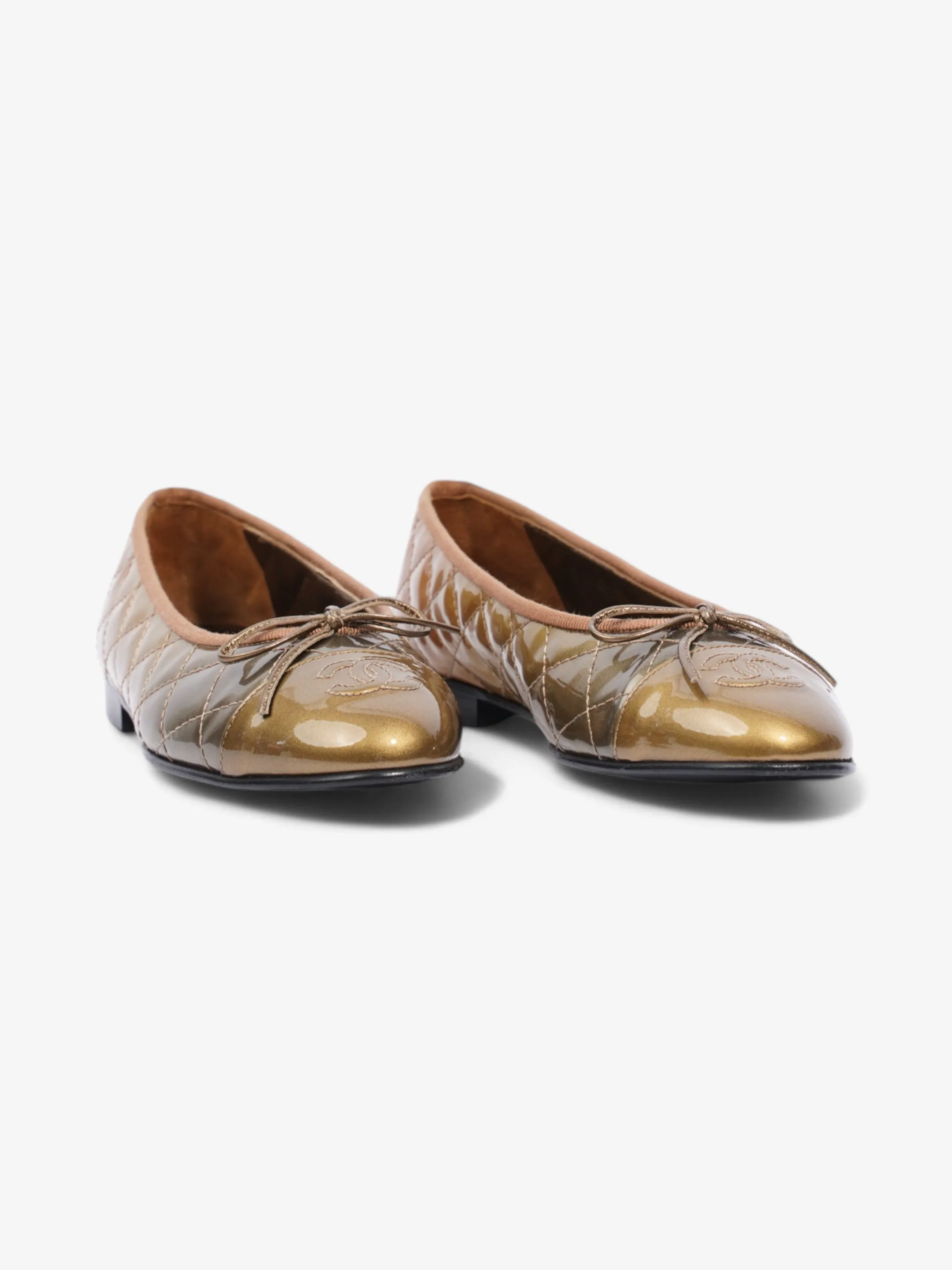 Chanel CC Logo Ballet Flats Gold Ombre Patent Leather EU 37 UK 4