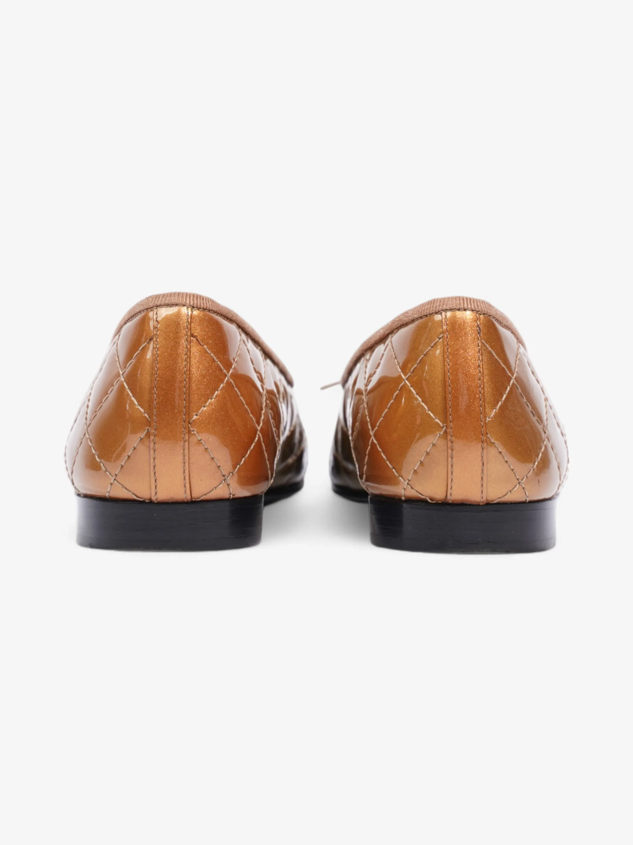 Chanel CC Logo Ballet Flats Gold Ombre Patent Leather EU 37 UK 4