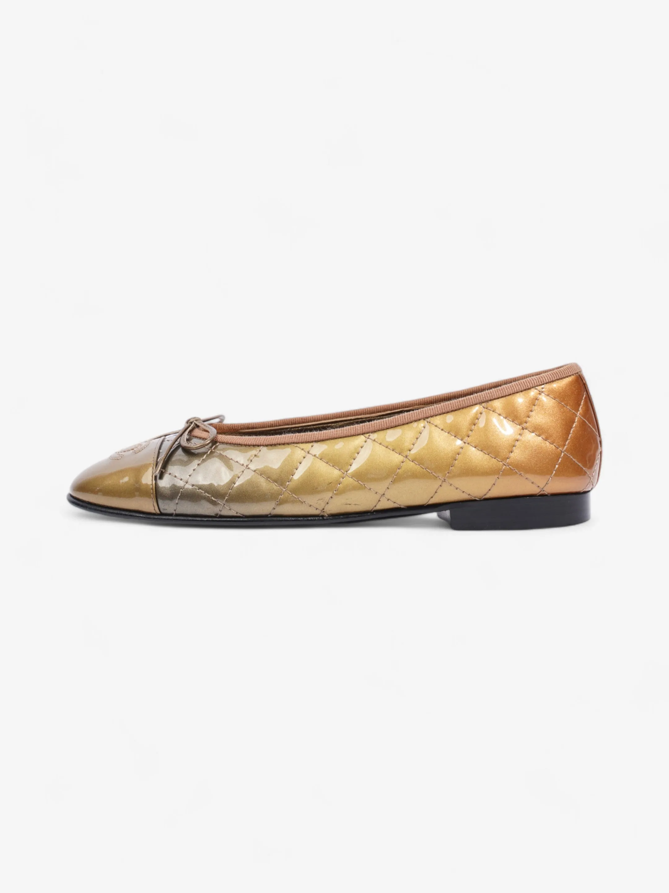 Chanel CC Logo Ballet Flats Gold Ombre Patent Leather EU 37 UK 4