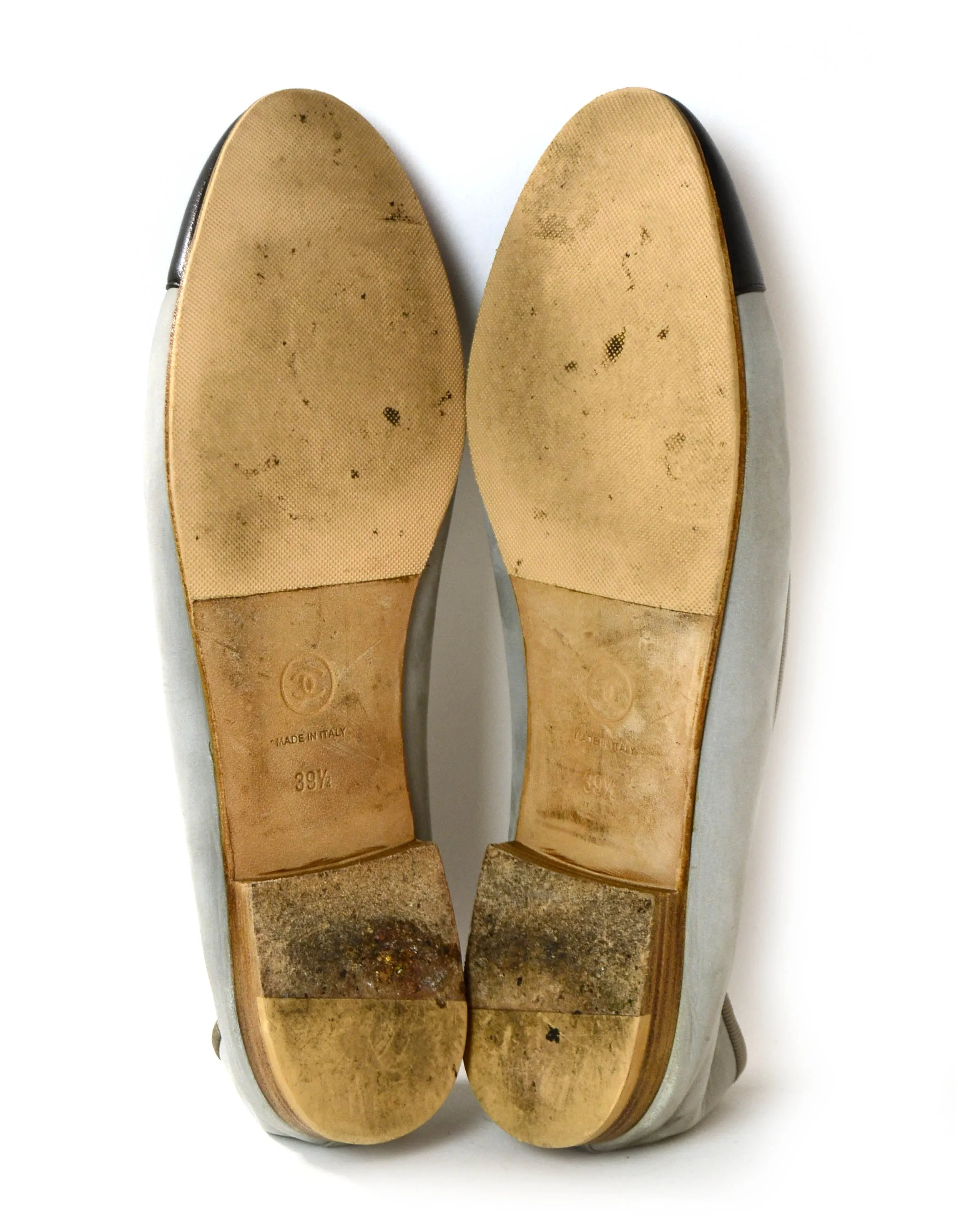 Chanel Grey/Black Suede Cap Toe CC Ballet Flats sz 39.5