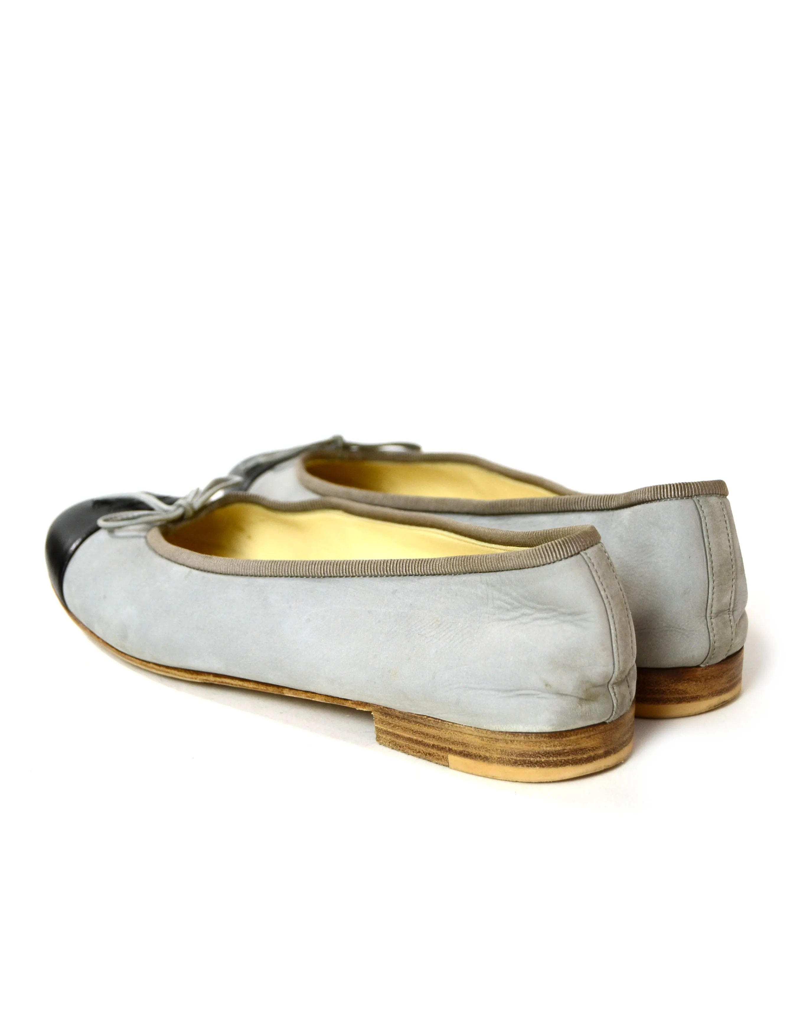 Chanel Grey/Black Suede Cap Toe CC Ballet Flats sz 39.5