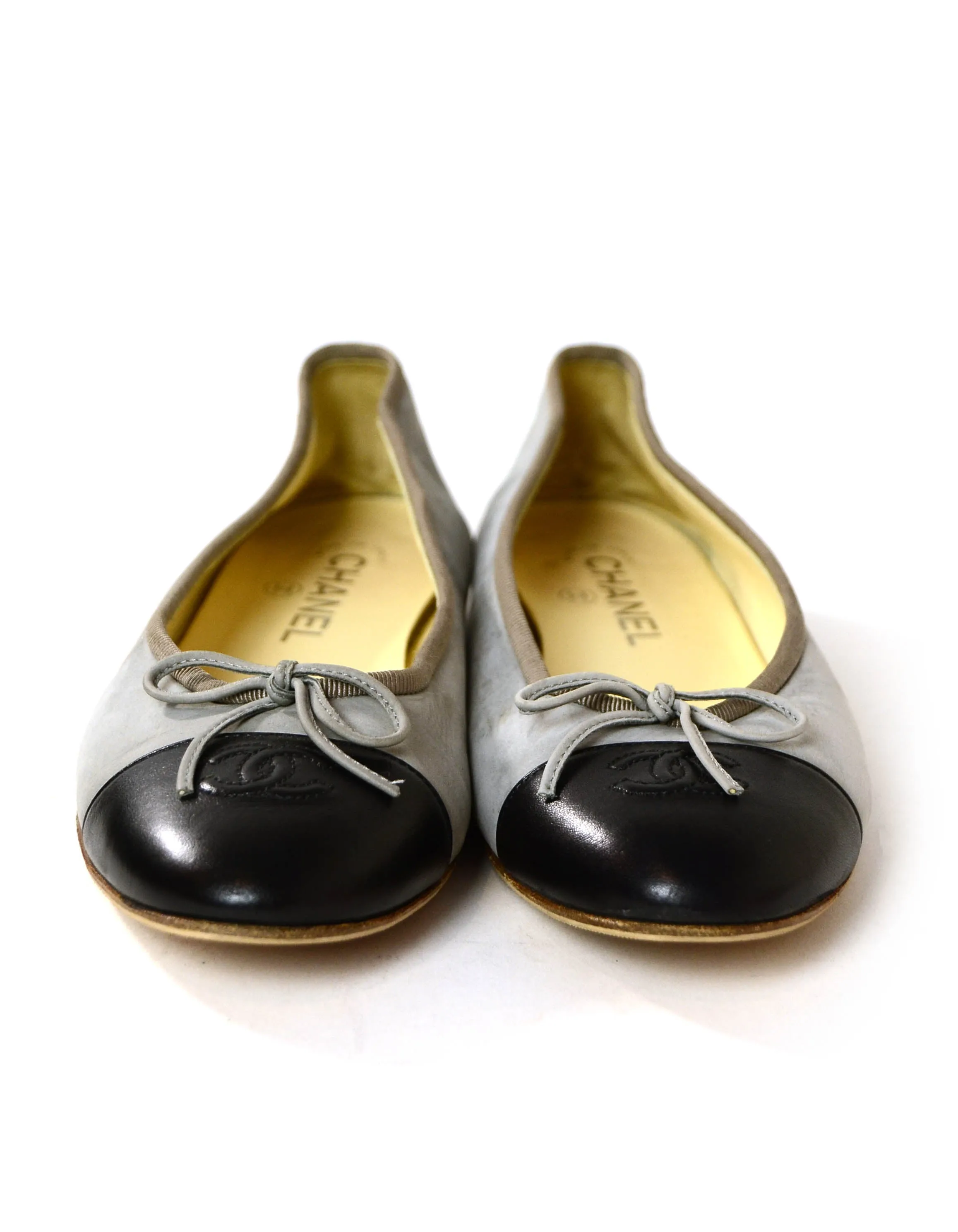 Chanel Grey/Black Suede Cap Toe CC Ballet Flats sz 39.5