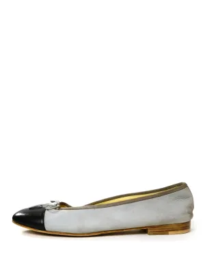 Chanel Grey/Black Suede Cap Toe CC Ballet Flats sz 39.5
