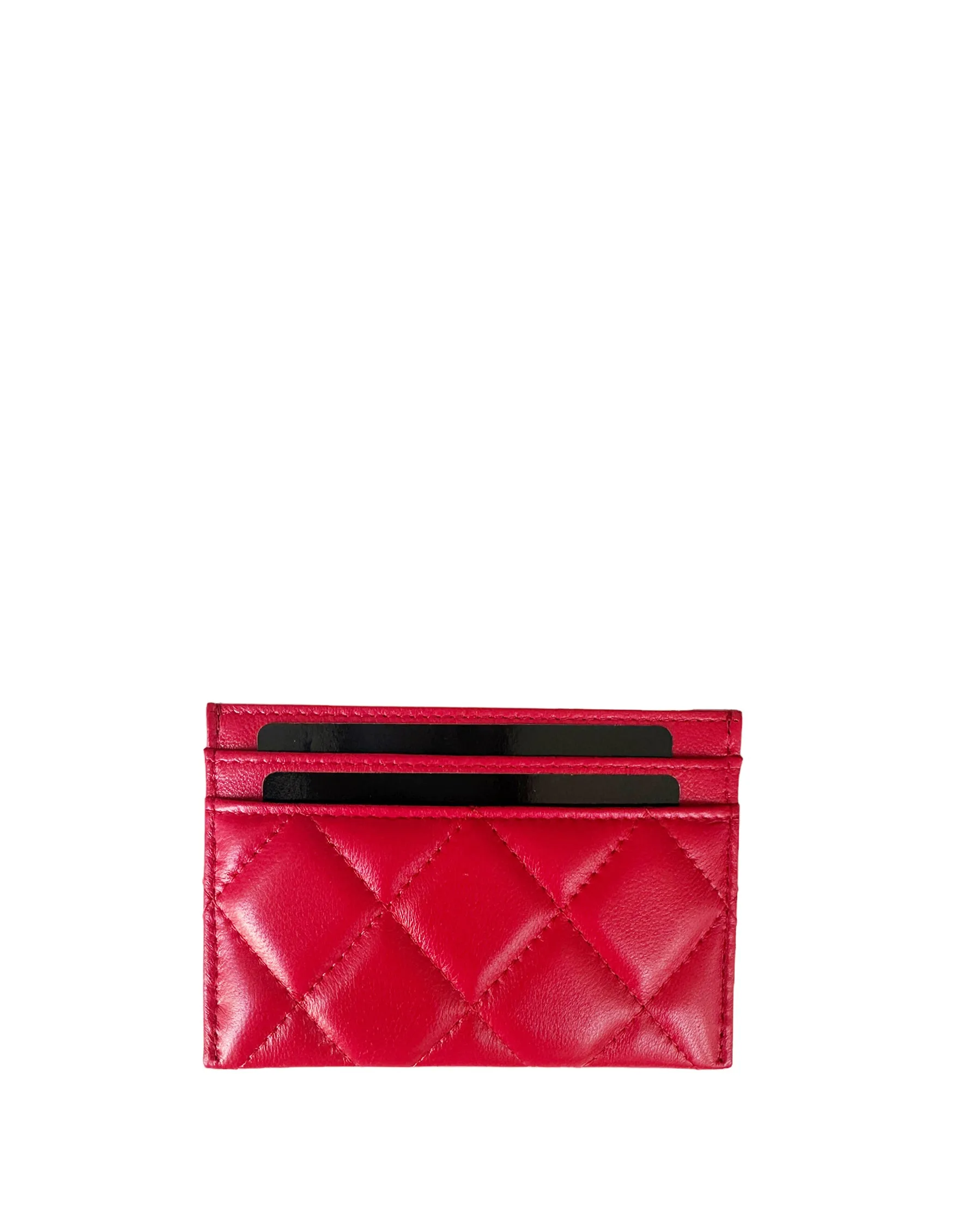 Chanel NEW 2023 Red Lambskin Quilted Resin CC Heart Card Holder