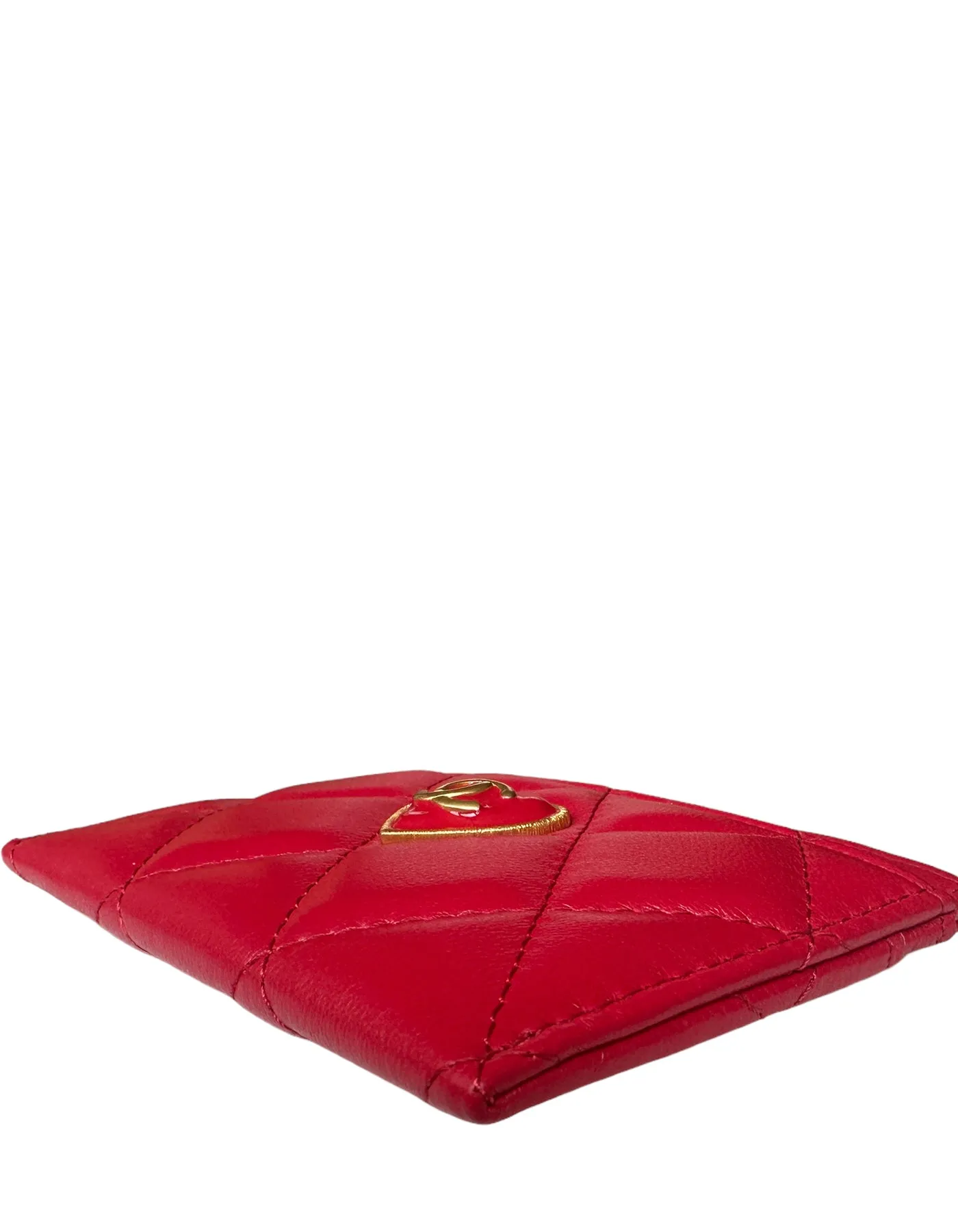 Chanel NEW 2023 Red Lambskin Quilted Resin CC Heart Card Holder